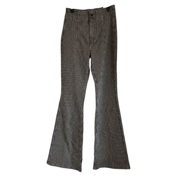 NEW Free People Jayde Railroad Flare Jeans in Train Car Stripe - Picture 3 of 9